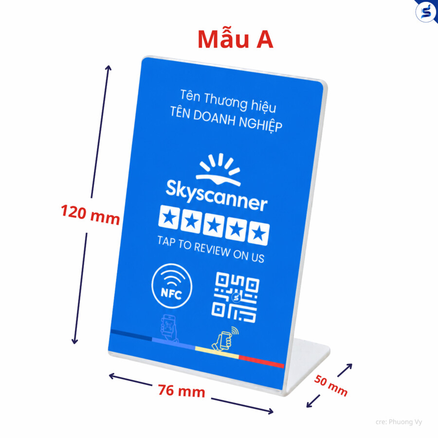 Bảng đánh giá Skyscanner Mẫu A – NFC & QR Code Bảng đánh giá Skyscanner Mẫu A kích thước 120x76x50mm