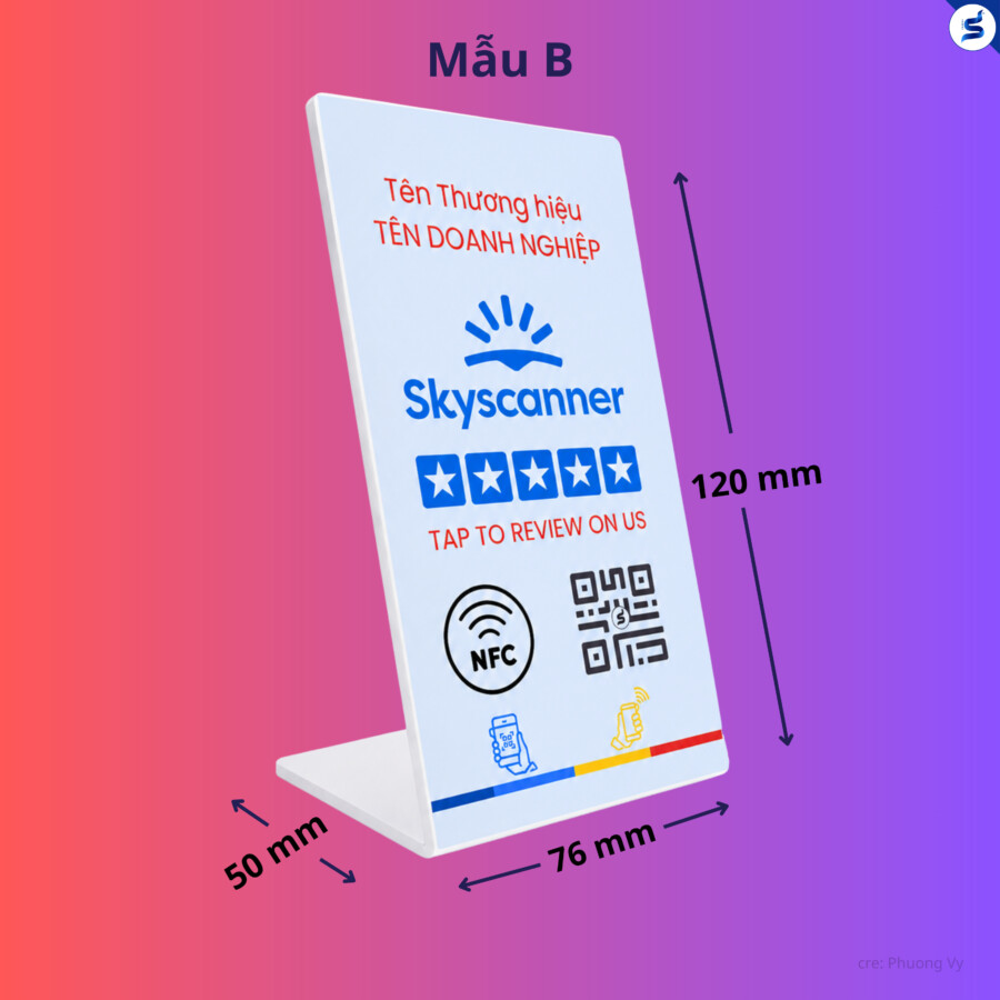 Bảng đánh giá Skyscanner Mẫu B – NFC & QR Code Bảng đánh giá Skyscanner Mẫu B thiết kế chữ L 120mm